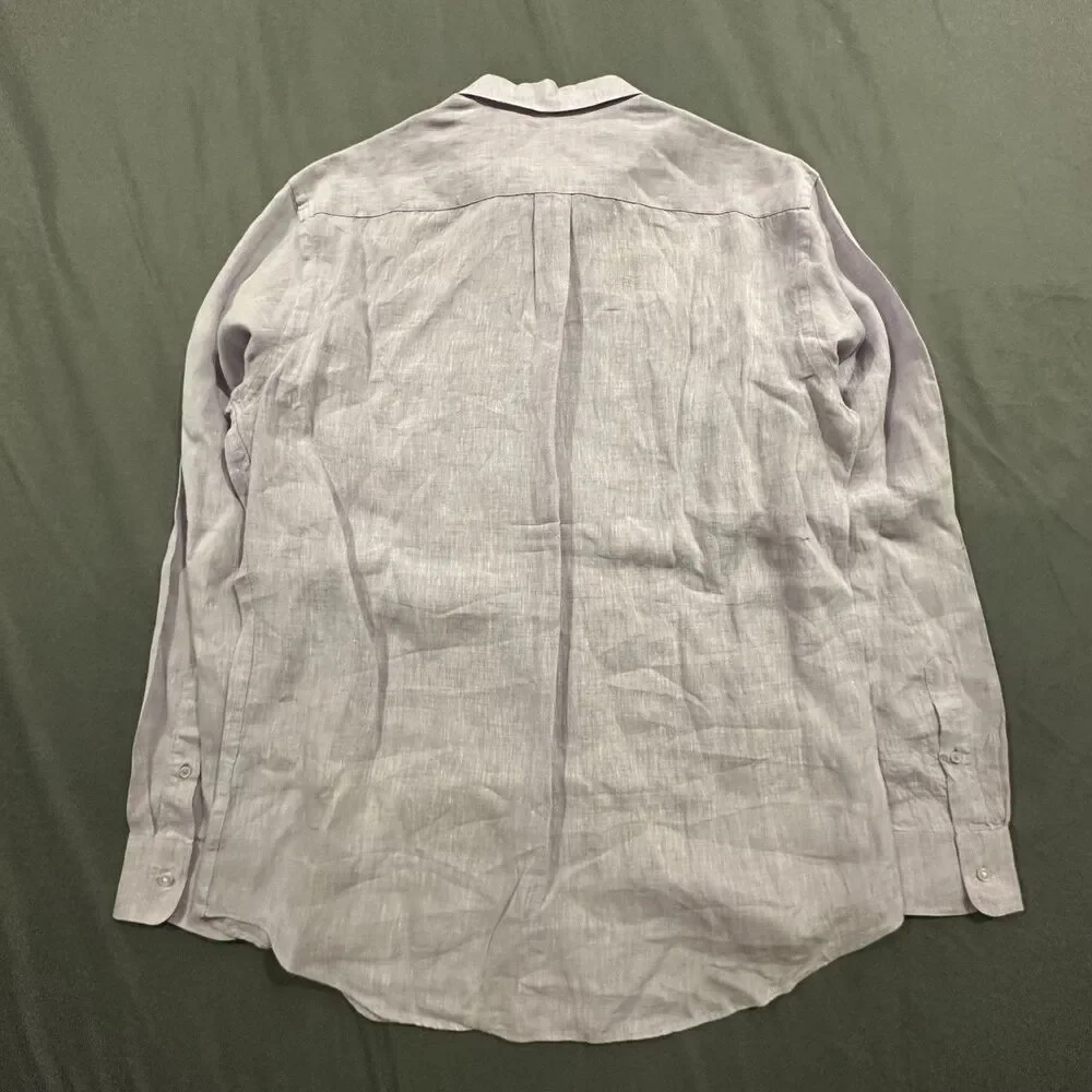 J Mclaughlin Shirt Mens M Button Up 100% Linen Beach Summer Dress Casual Purple